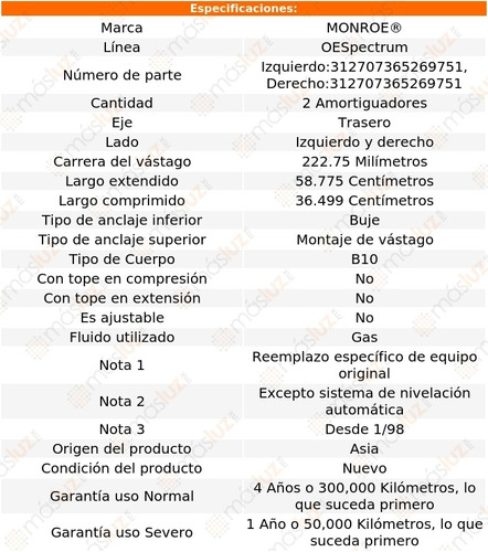 Kit 2 Amortiguadores Tra Gas Oespectrum Lx470 Lexus 98/07 Foto 3