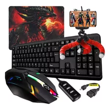 Kit Gamer Completo Mobilador Teclado Mouse Top Led Cor Do Teclado Preto Cor Do Mouse Preto / Micro Usb / V8