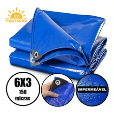 Lona Plastica Cobertura Impermeavel Azul 6x3 Proteção Uv