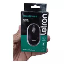 Mouse Usb Letron Preto Com Fio Para Office