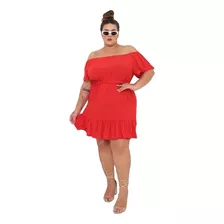 Vestido Plus Size Blogueira Moda Ombro A Ombro Crepe Verão