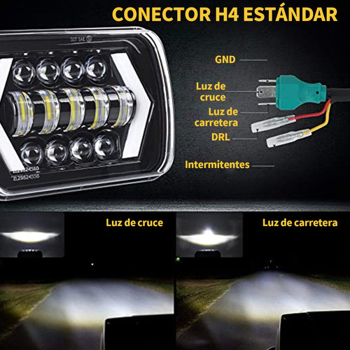 Faros Rectngulo Led 5x7 H4 Para Jeep Nissan Toyota Pickup Foto 6