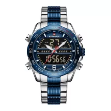 Relógio Naviforce Masculino Analógico Digital Prata E Azul