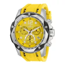 Reloj Pulsera Invicta Speedway 33962 De Cuerpo Color Plateado, Analógico, Para Hombre, Fondo Amarillo, Con Correa De Silicona Color Amarillo, Agujas Color Plateado, Blanco Y Negro, Dial Blanco Y Plate