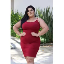 Vestido Canelado Plus Size Curto De Alcinha Canelado 