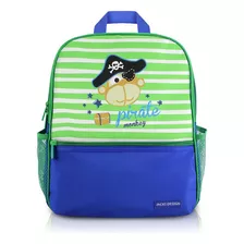 Mochila Escolar Infantil Masculina Jacki Design Pirata Azul Desenho Do Tecido Macaco Pirata