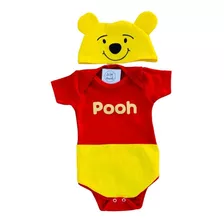 Body Ursinho Pooh Bebê Touca Mesversário Festa Fantasia
