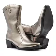 Bota Feminina Western Metalizada Country Couro Frete Grátis