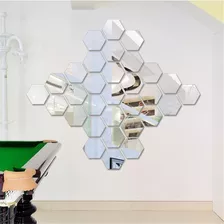 60x Adesivos Espelho De Parede Acrilico Hexagono Decorativo Cor Prata