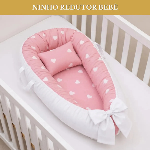 Ninho Bebê Coração Recém-nascido Redutor De Berço Maternidade Confortável Macio Aconchegante - Rosa