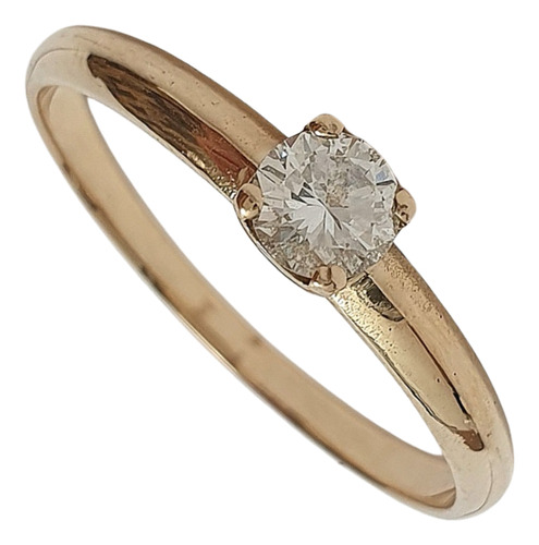 Anel Solitário De Ouro 18k E Diamante De 28 Pontos 0,28ct Amarelo 18