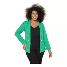 Blazer Em Alfaiataria Com Botões Dourados Plus Size