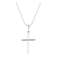 Colar Crucifixo Cruz Feminina Corrente Veneziana Prata 925 Cor Prateado