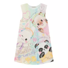 Vestido Verão Menina Urso E Panda Kukie Infanti Festa 2 A 8