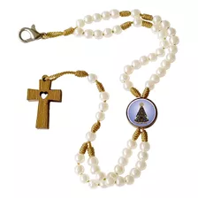 Terço Pulseira Nossa Senhora Aparecida Perolado Cruz Coração