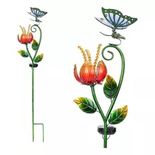Lampara Solar Flor Con Mariposa De Vidrio Impermeable Jardin