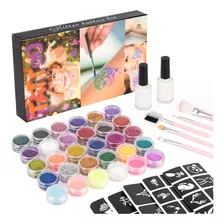 Kit De Tatuaje Con Purpurina Temporal, 24 Colores Brillantes