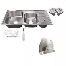 Kit Cuba Dupla Inox 304 Pia + Porta Esponja Inox 304 Tubrax