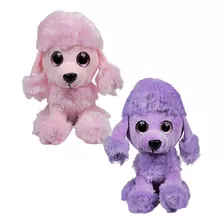 Kit 2 Cachorro Pelúcia Poodle Sentado Olho Com Brilho 22cms