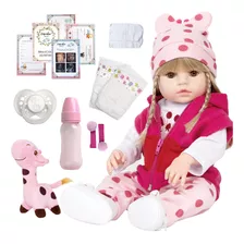 Boneca Estilo Bebê Reborn Baby Girafinha Menina Cabelo Loiro