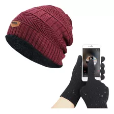 Kit Touca Gorro Forrado Lã + Luva Touch Mexer Celular Tablet