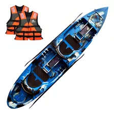 Kayak Caiaker New Foca 2 Plz Estable + Chalecos Aventureros Color Camo Azul