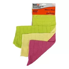 3 Unidades De Pano De Chão De Microfibra De 30cm X 40cm Cor Rosa/verde/amarelo