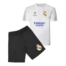 Conjunto Real Madri Camiseta Algodão E Bermuda Moletom