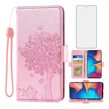 Funda Billetera Rosa + Protector Para Samsung Galaxy A20