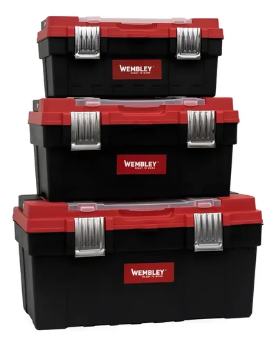 Set 3 Cajas Herramientas Wembley 17 19 21 Con Organizador Rojo