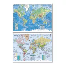 Mapa Planisferio Doble Faz 95x130cm - Mural - Varillado