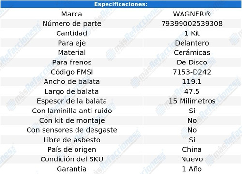 Jgo De Balatas Ceramicas Del Wagner Mr2 L 4 2.2 91 Al 95 Foto 2