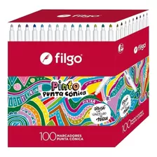 Caja X100 Marcadores Filgo Pinto Punta Conica Fibras Colores