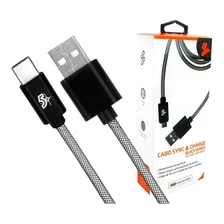 Cabo Usb Tipo C Blindado Nylon Turbo Dados - Black Series 1m