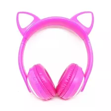 Fone De Gatinho Rosa Infantil Led Sem Fio Recarregavel 