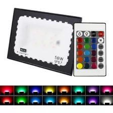 Refletor Led Holofote 50w Rgb Colorido C Controle