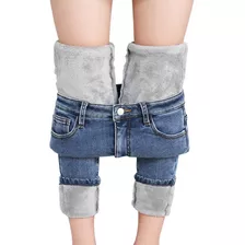Calças Jeans De Inverno Com Pelúcia Quente E Elástica