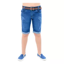 Conjunto Infantil Bermuda Jeans + Camiseta Polo Estampada