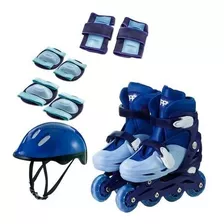 Kit Patins Infantil In Line + Acessórios De Proteção (34-37)