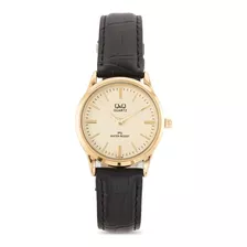 Reloj Para Mujer Q&q C215j100 C215j100y Negro Color De La Correa Dorado