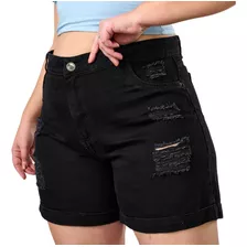 Short Negro Con Roturas Rigido Talles Grandes Cenitho Jeans