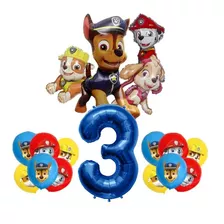 Set 17 Globos Metálicos Y Látex Paw Patrol N°3 Patrulla 