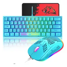 Combo De Mini Teclado Y Mouse Gamer | Azul + Mousepad