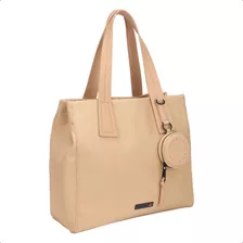 Cartera Tote Bag Grande + Monedero Moda Liviana Mujer Color Camel Diseño De La Tela Liso