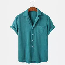 Camisa Casual De Verano A Cuadros De Pana De Manga Corta Par