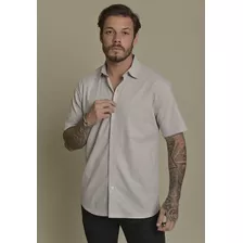 Camisa Social Masculina Manga Curta Cor Cinza Dialogo Jeans