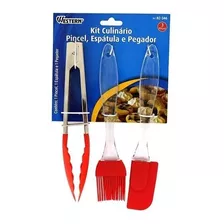 Pinça Pegador Culinário, Espátula, Pincel Silicone 3 Pçs