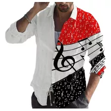 Camisa De Moda De Manga Larga For Hombre Con Notas Impresas