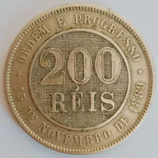 Moeda 200 Réis 1889 Brasil Primeira República Mbc / Sob Bela