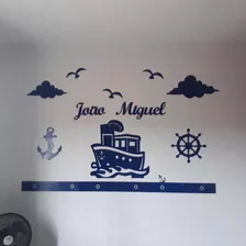 Painel + 4 Faixas Mdf Pintado Azul Marinho Marinheiro Decor